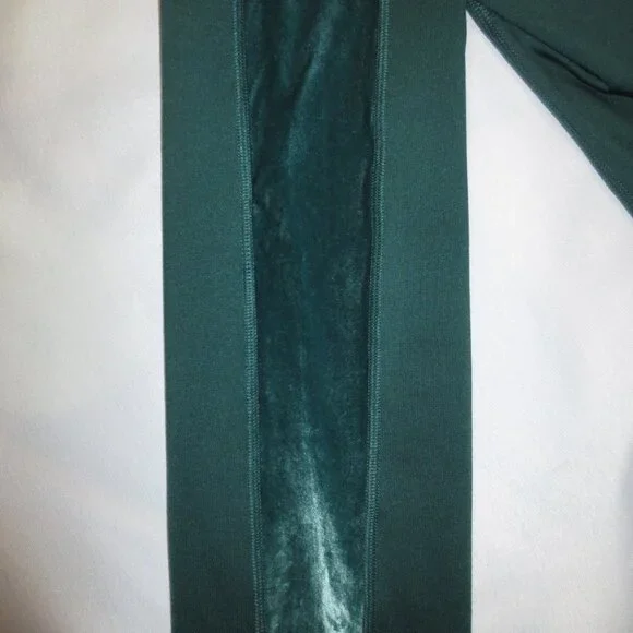 PINK womens LEGGINGS athletic GREEN high-rise COZY velour stripes SIZE M - Picture 10 of 10